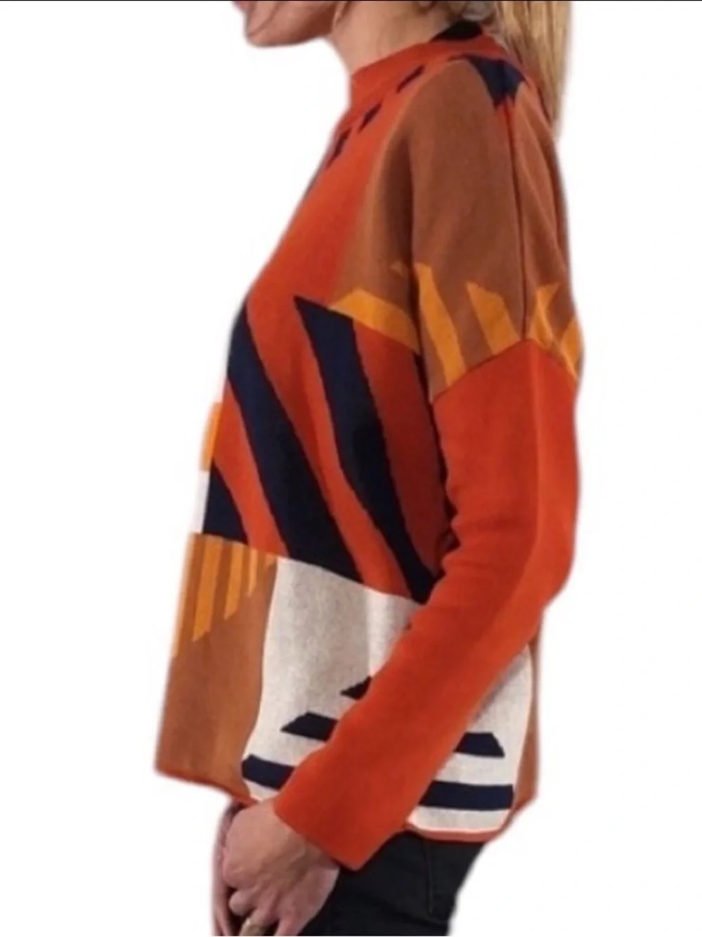 NWT SKFK Karle Organic Cotton Geometric Knit Sweater Boxy Pullover Size US 2
